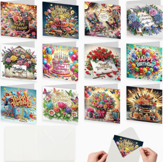 Diamond Painting 12 Stück Geburtstagskarten
